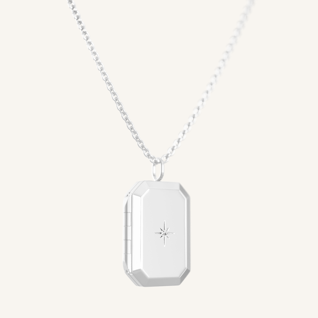 Bevel Photo Locket silver With Chain, close up