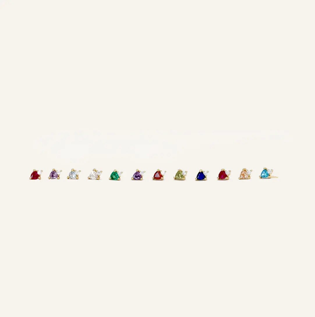 Birthstone studs from January to December lined up