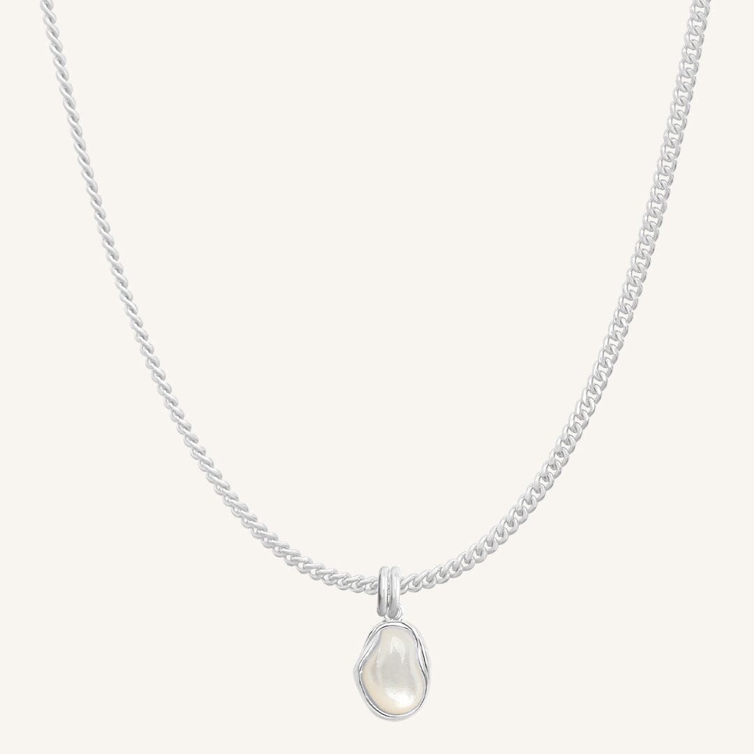 Necklace with a teardrop-shaped pendant on a white background