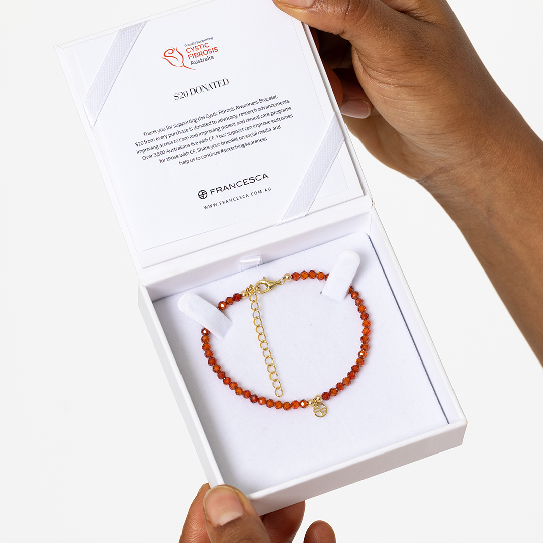 Bracelet in a white box with 'Francesca' branding