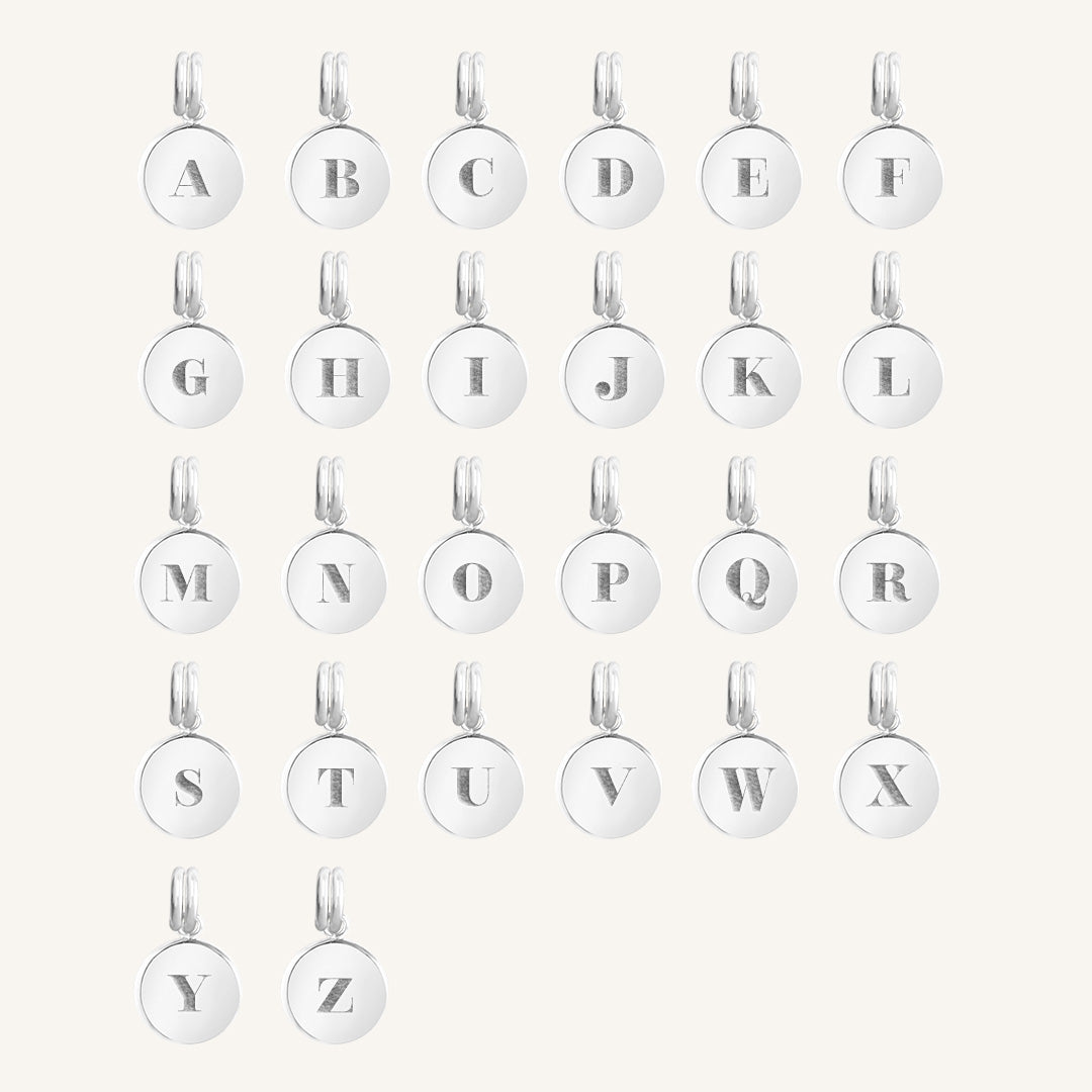 All silver alpha letter charms