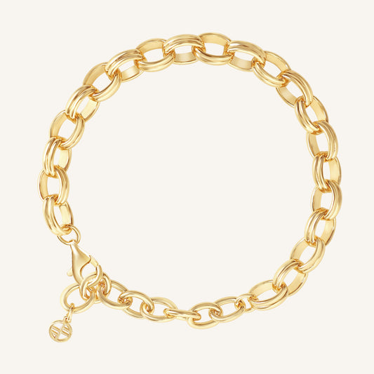 Gold chain bracelet on a white background