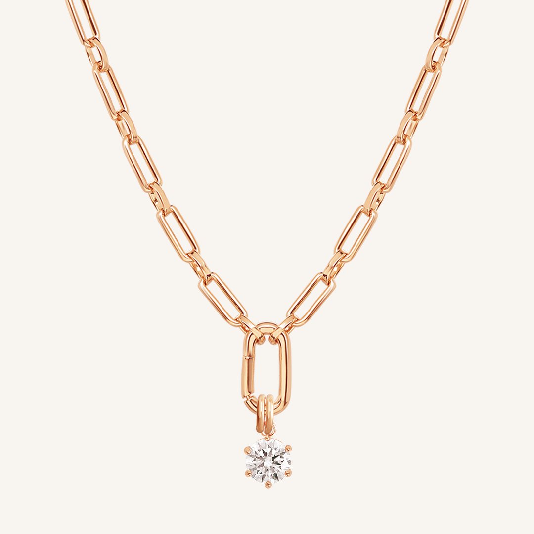 Round, rose, cubic zirconia charm on gold chain