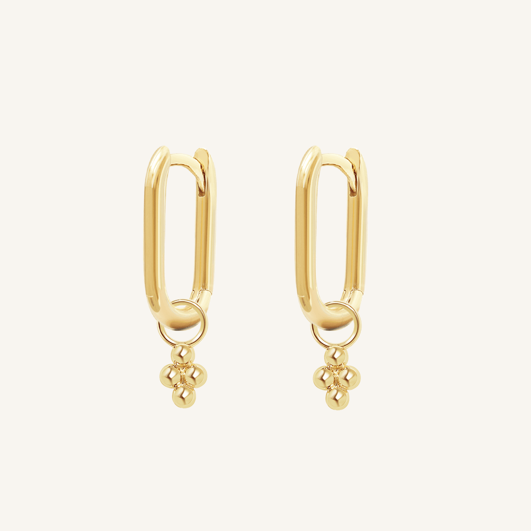 A pair of gold-tone rectangle hoop earrings with petite bobble details.