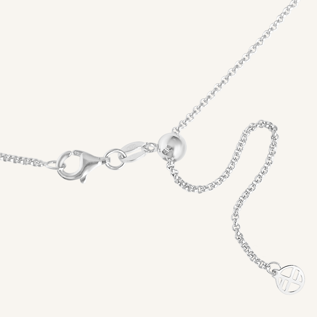 close up of silver adjustable necklace clasp