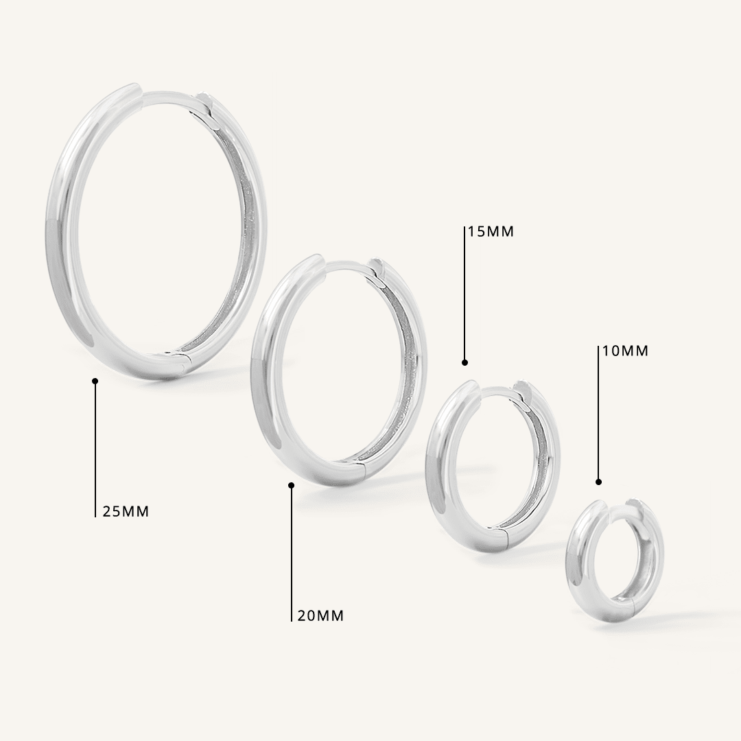 All sizes of silver francesca hoops