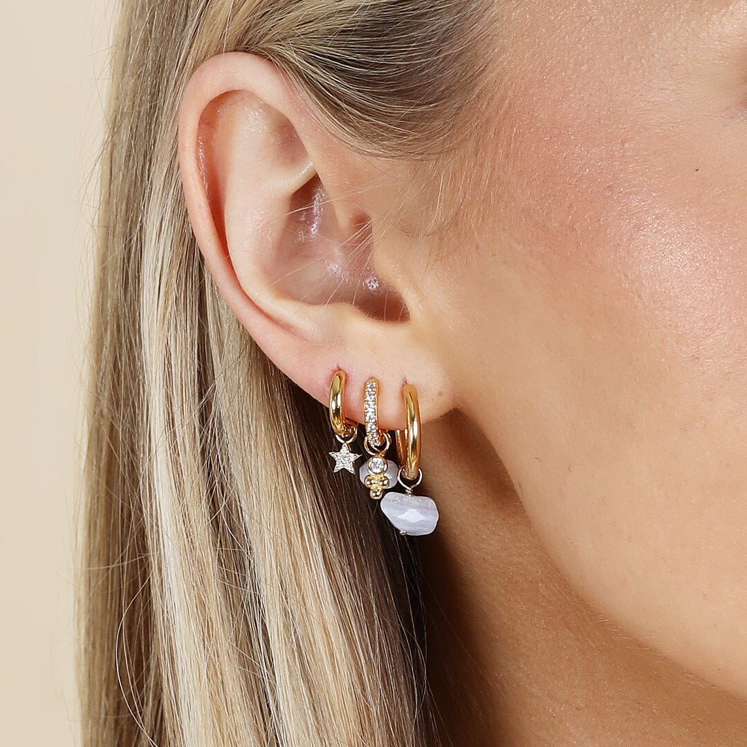 Blue Lace Agate Chip Hoop Charm - Stone of Loyalty (Set of 2)