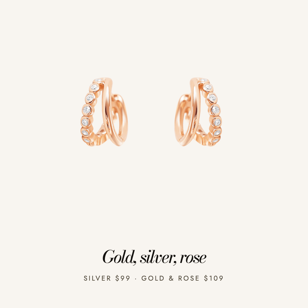 Eden Double Huggies in rose gold — available in gold, silver and rose