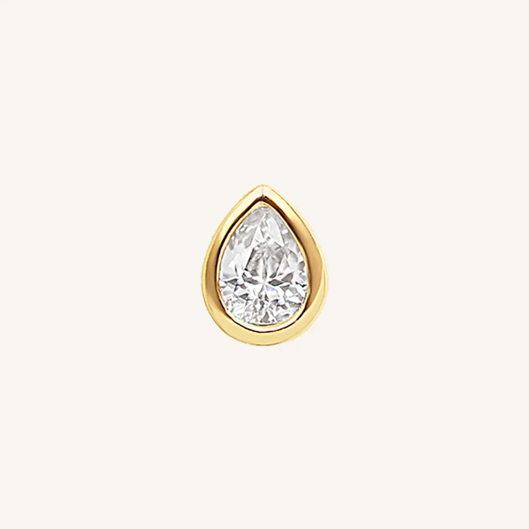 A teardrop-shaped cubic zirconia stud earrings set in gold-tone settings.