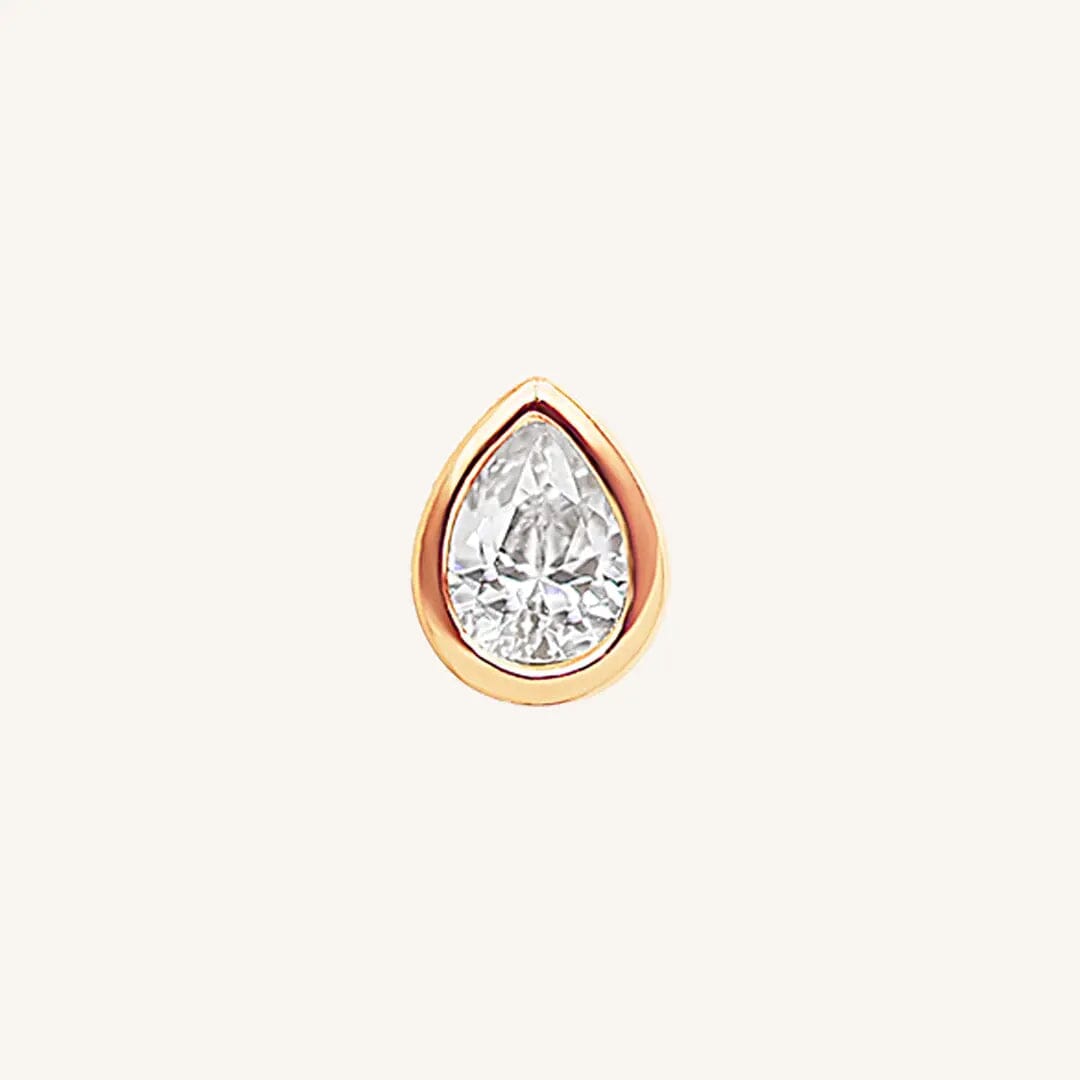 A pair of teardrop-shaped cubic zirconia stud earrings set in rose-tone settings.