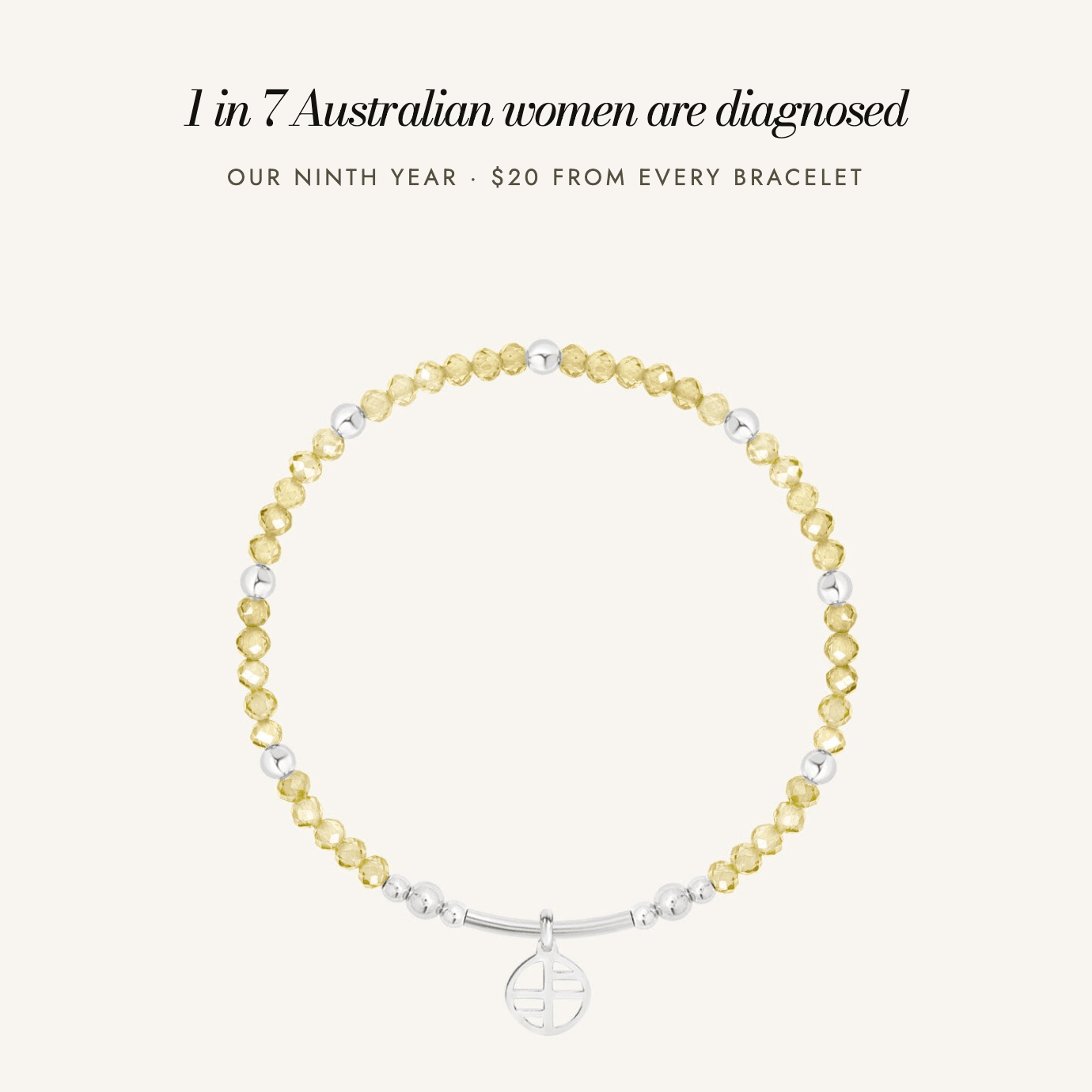Endometriosis Australia Awareness Bracelet: 1 in 7 Australian women are diagnosed, our ninth year, $20 from every bracelet