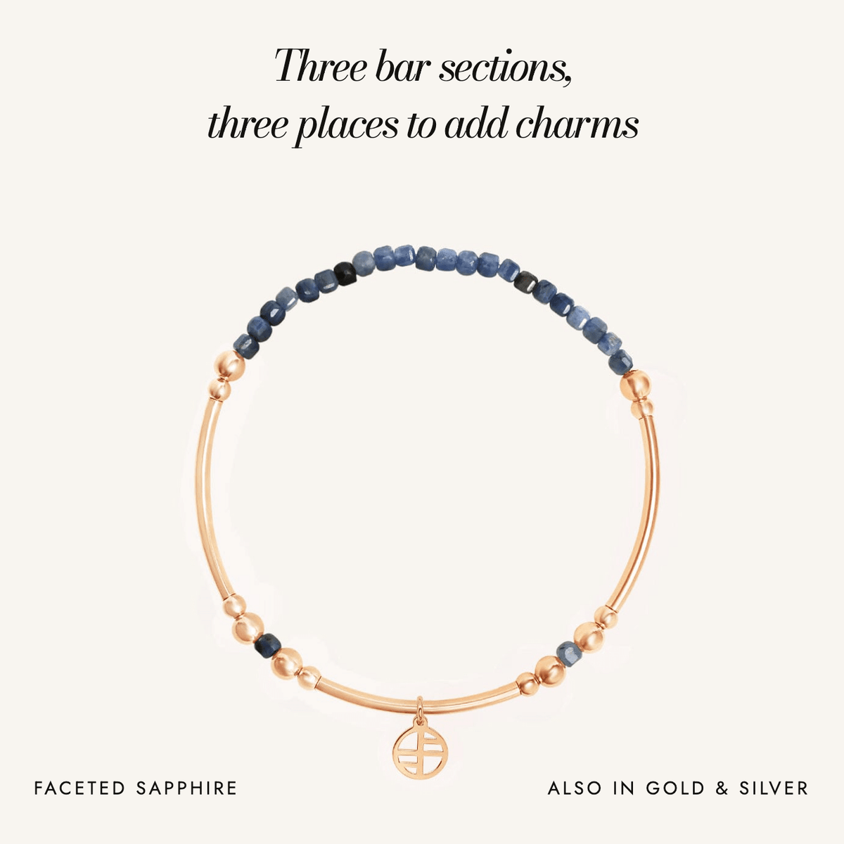 Sapphire Division Charm Bracelet: three bar sections, three places to add charms