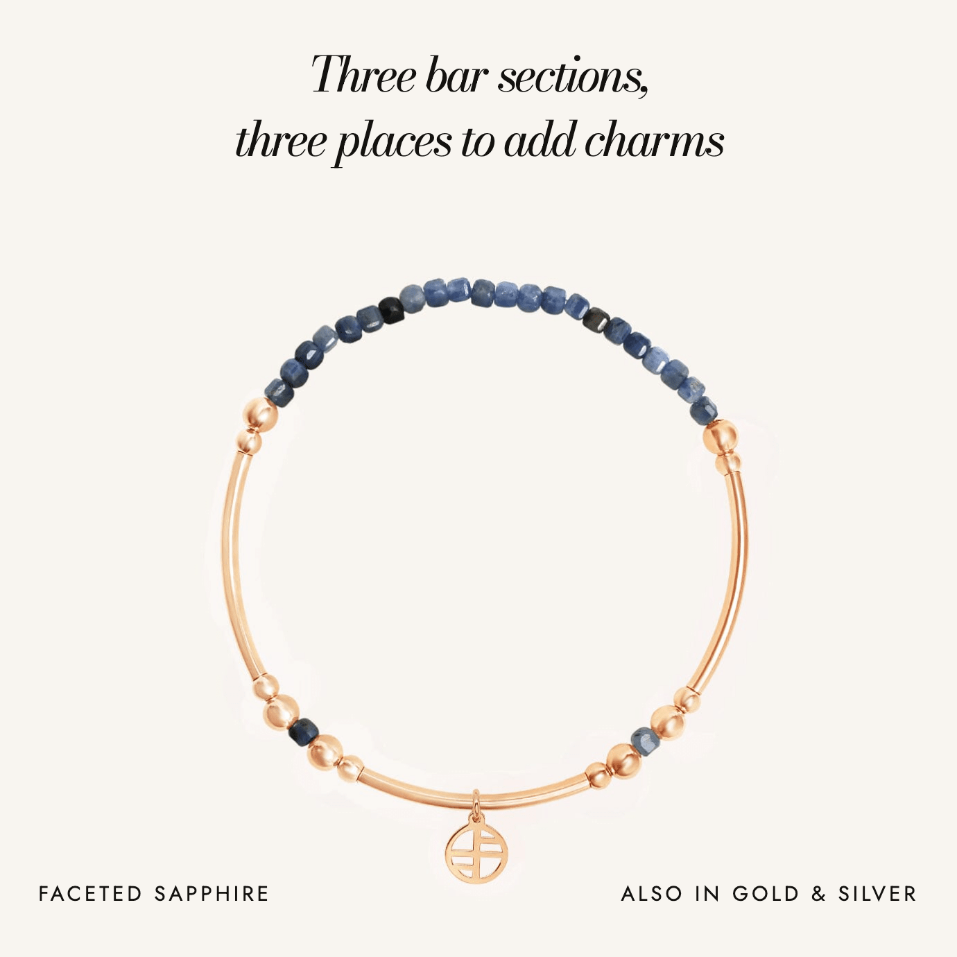 Sapphire Division Charm Bracelet: three bar sections, three places to add charms