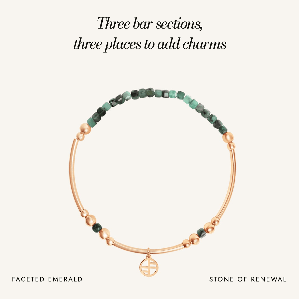 Emerald Division Charm Bracelet: three bar sections, three places to add charms