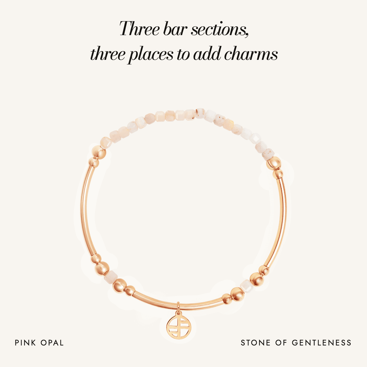 Pink Opal Division Charm Bracelet: three bar sections, three places to add charms