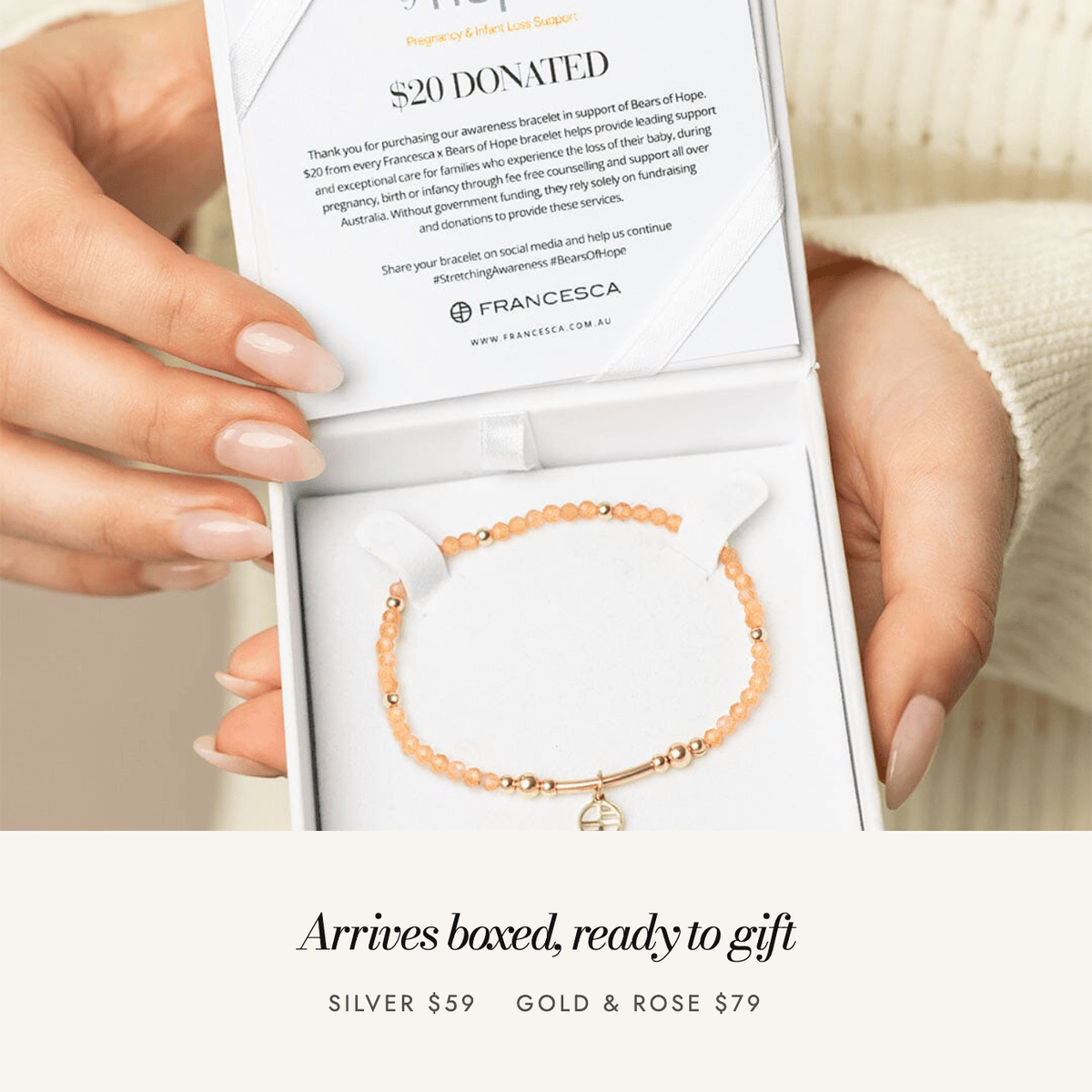 Bears of Hope Awareness Bracelet: arrives boxed, ready to gift