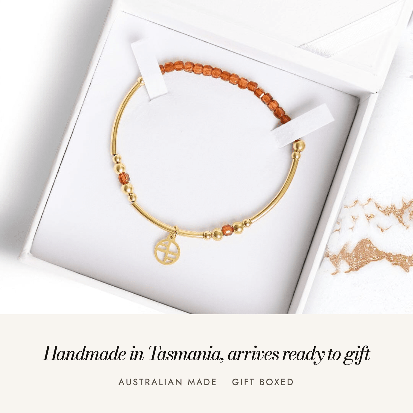 Hessonite Garnet Division Charm Bracelet: handmade in Tasmania, arrives ready to gift