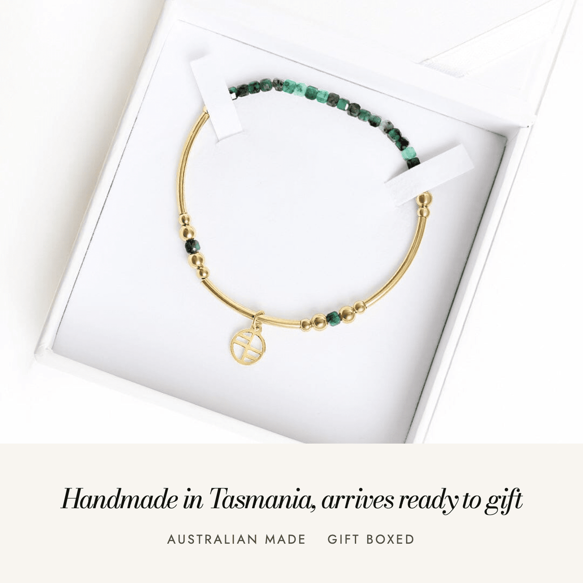 Emerald Division Charm Bracelet: handmade in Tasmania, arrives ready to gift