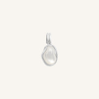 Silver pendant with a teardrop-shaped white stone on a light gray background