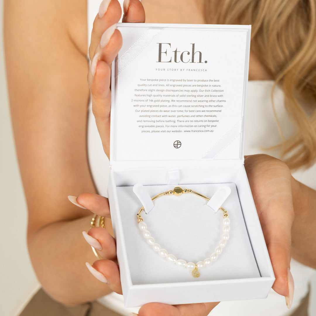 Etch Alpha Charm Pearl Bracelet