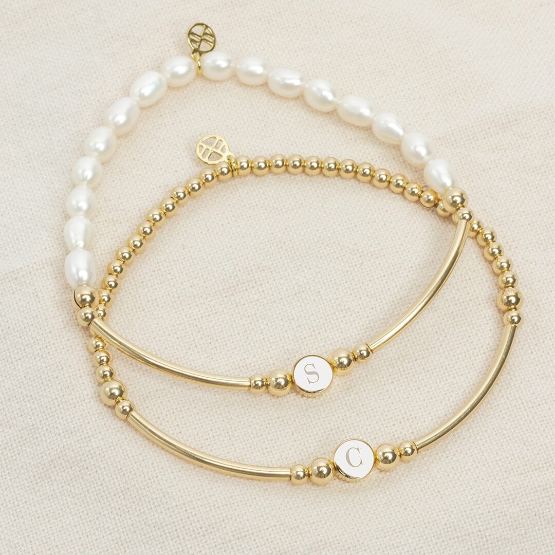 Etch Alpha Charm Pearl Bracelet
