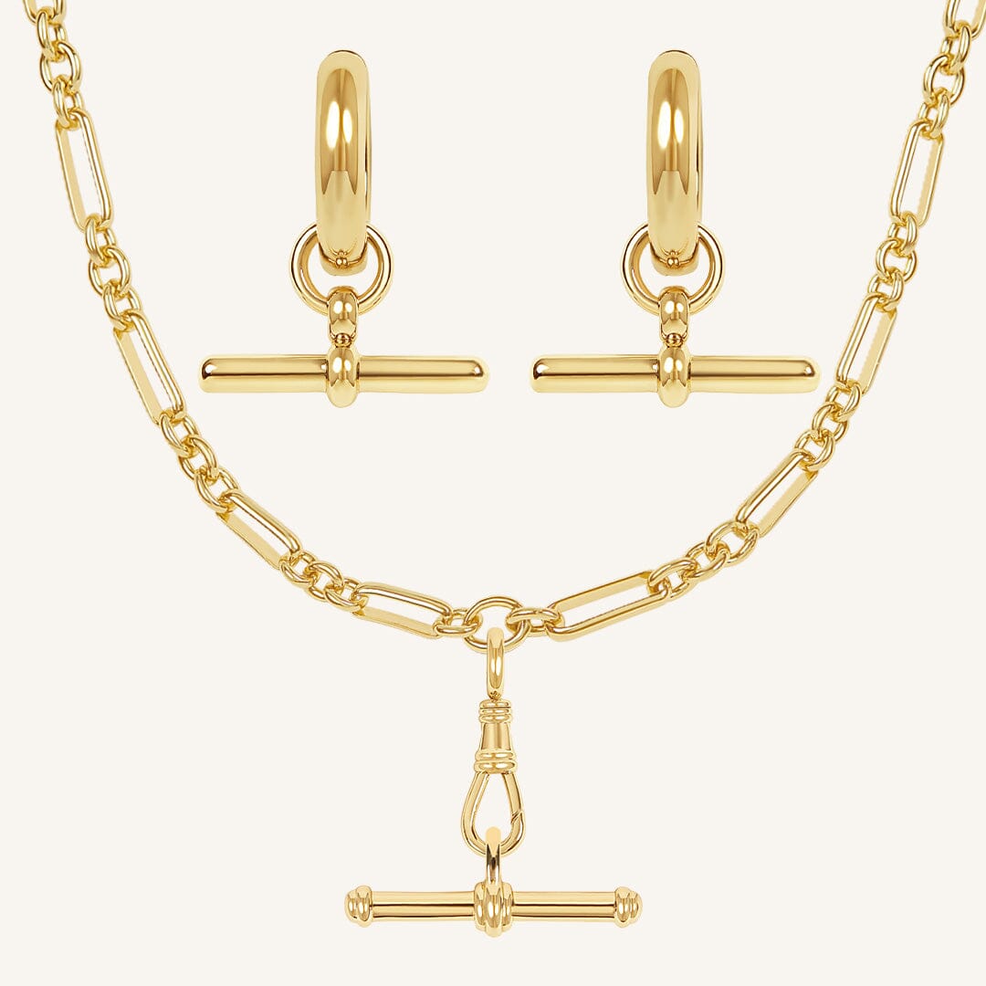 T-Bar Fob Chain and Hoops Set