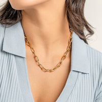 A chunky link chain necklace in rose tone.