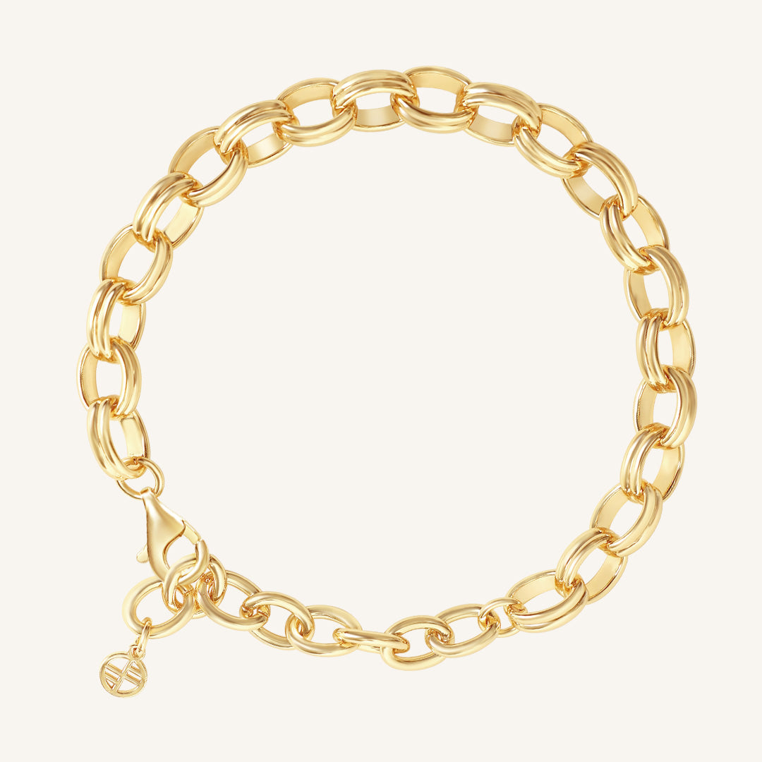 Gold chain bracelet on a white background