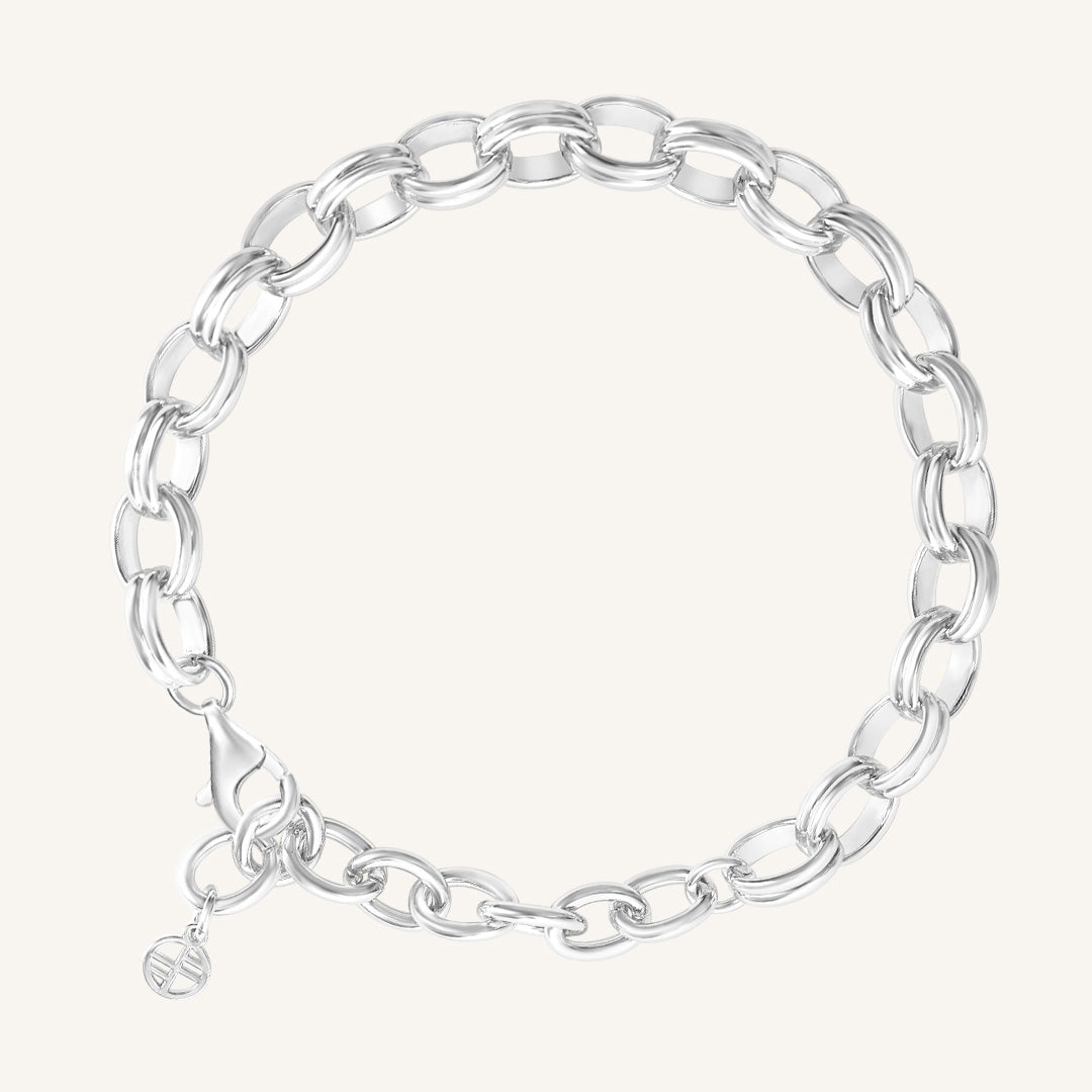 Silver chain bracelet on a white background
