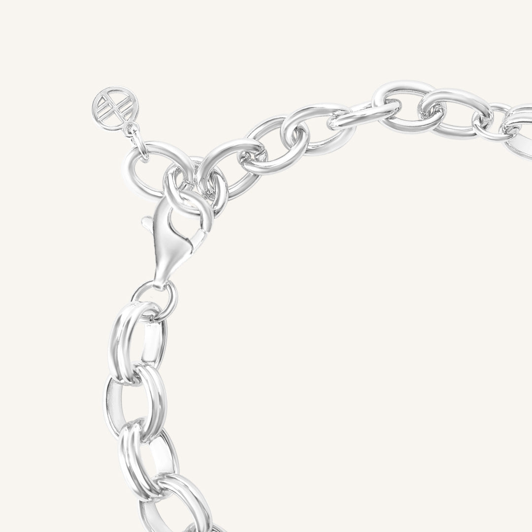 Silver chain bracelet on a white background