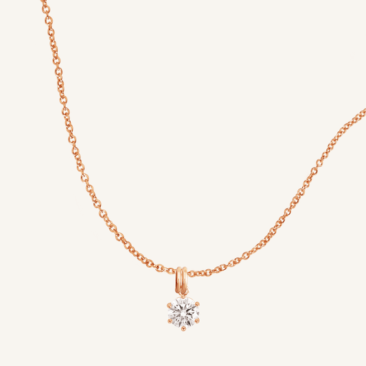 Round, rose, cubic zirconia charm on gold chain