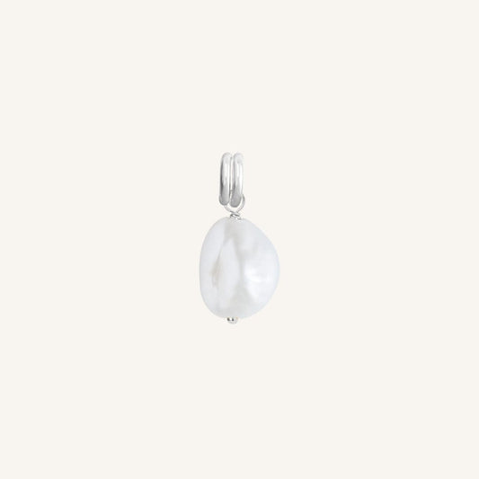 A single Keshi pearl charm with silver findings, displayed against a white background.