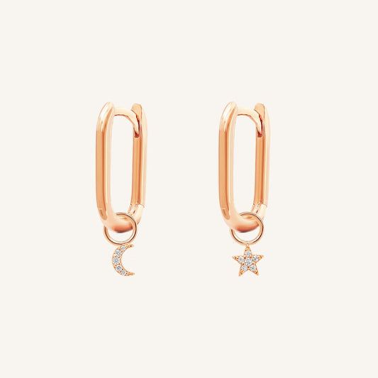 Astro Star Moon Rectangle Hoops