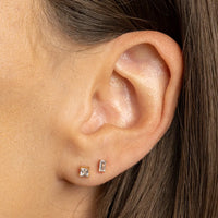 Pair of square cubic zirconia stud earrings on a white background