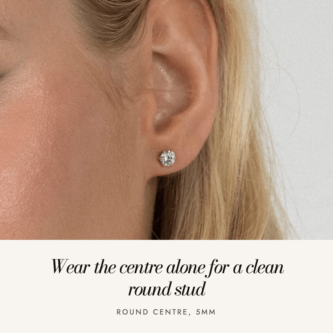 Delilah Halo Studs worn without the halo — a clean round stud, 5mm