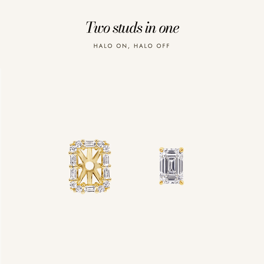 Florence Halo Studs in gold — two studs in one, halo on and halo off