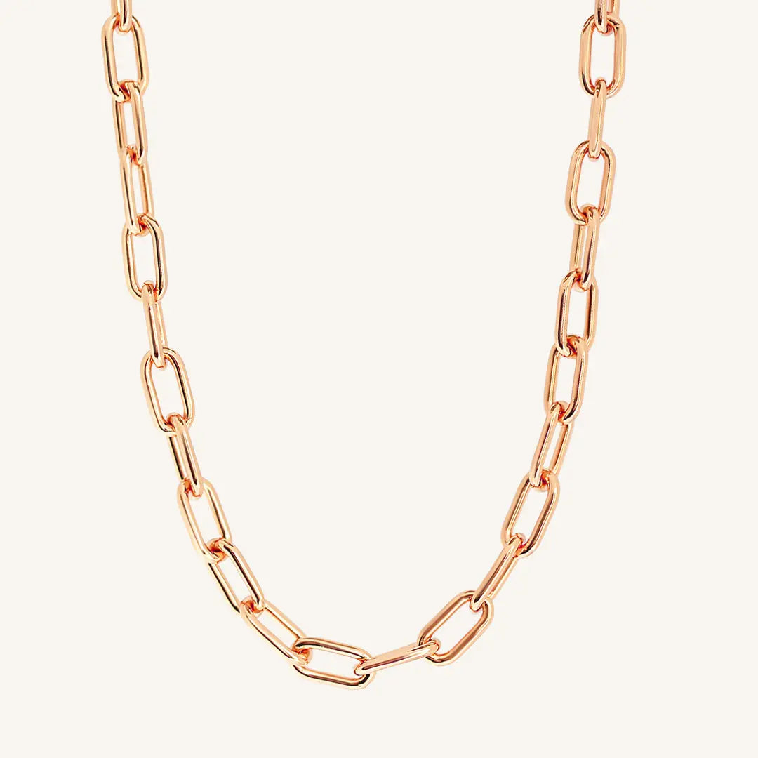 A chunky link chain necklace in rose tone.
