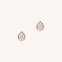 A pair of teardrop-shaped cubic zirconia stud earrings set in rose-tone settings.